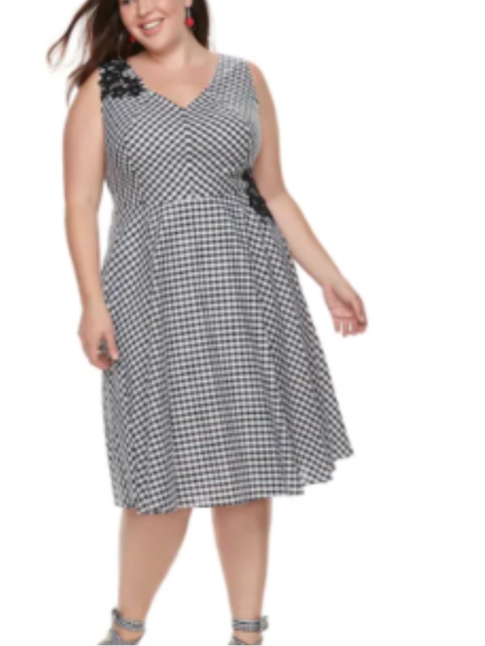 Gingham Fit & Flare Dress in Black and White Chaya size 18W nwt